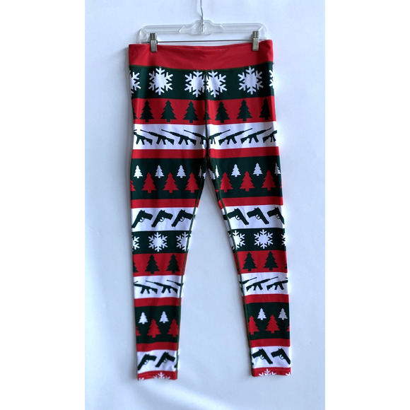 XLUSION Gun Print Ugly Christmas Leggings Holiday Pants Stretch Size XL - Picture 2 of 5
